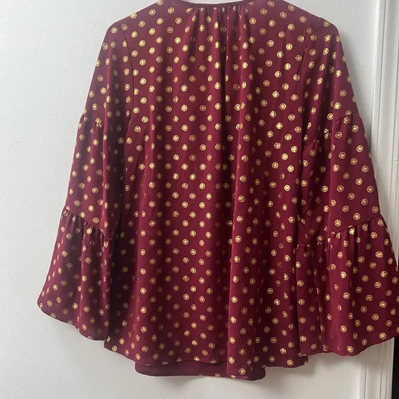 Michael Kors Dark red  and gold blouse MK top long sleeve small size - Picture 7 of 16
